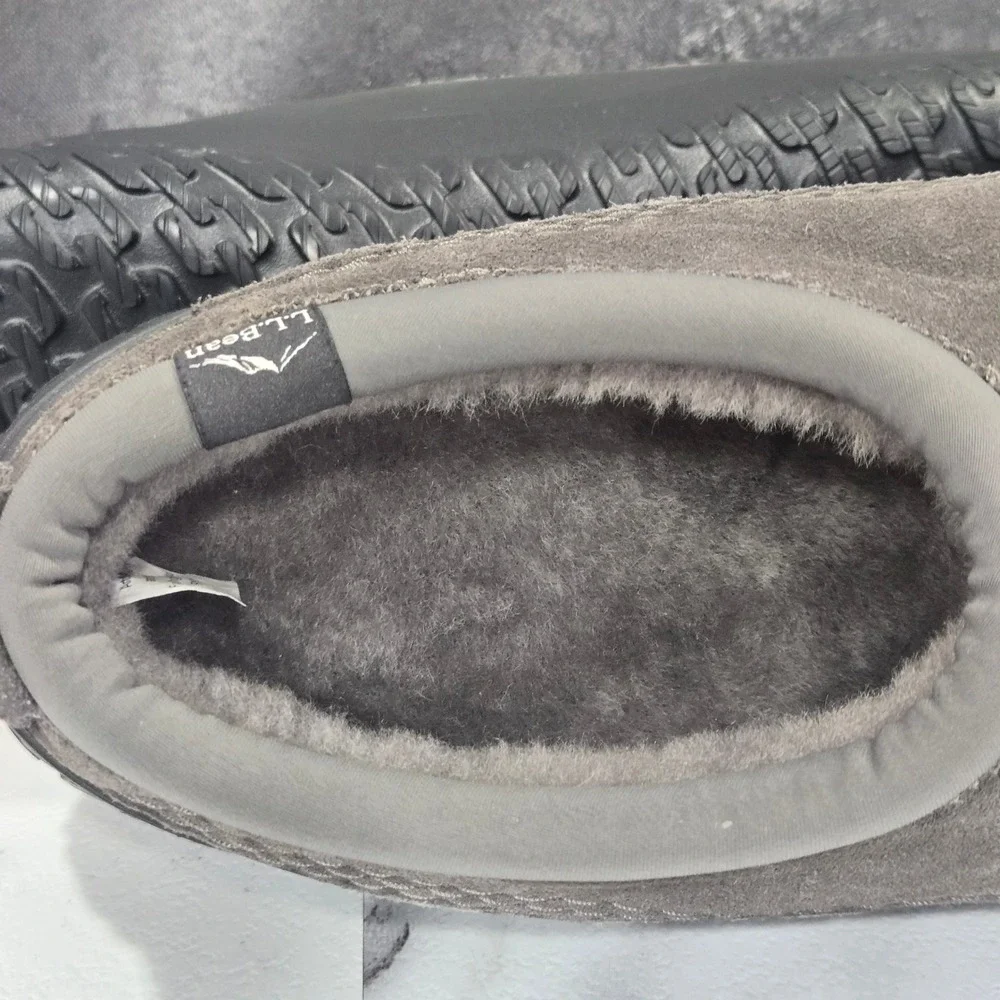 LL Bean Wicked Good Max Slippers Mens 13 Gray Suede Shearling Lined Cozy Casual